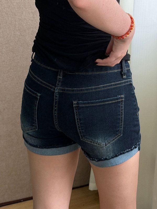 小個子美式水洗翻邊牛仔短褲女夏季辣妹高腰顯瘦彈力a字包臀熱褲
