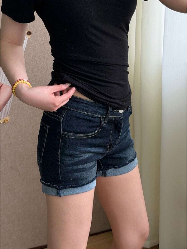 小個子美式水洗翻邊牛仔短褲女夏季辣妹高腰顯瘦彈力a字包臀熱褲
