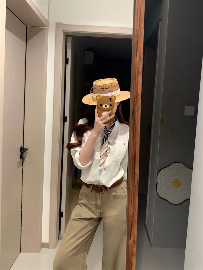 小個子美式復古卡其色直筒休閑闊腿牛仔褲女新款高腰寬松拖地長褲