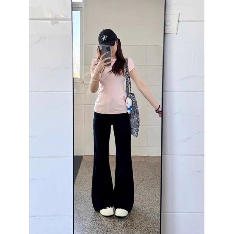 小個子黑色微喇叭牛仔褲女新款辣妹低腰顯瘦不貼腿馬蹄拖地褲