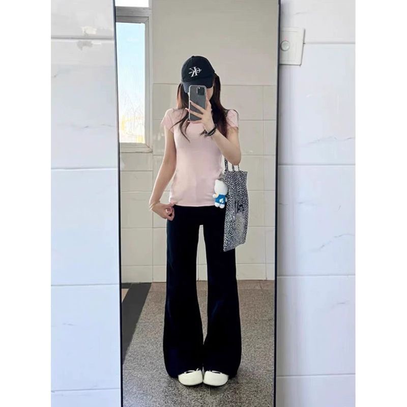 小個子黑色微喇叭牛仔褲女新款辣妹低腰顯瘦不貼腿馬蹄拖地褲
