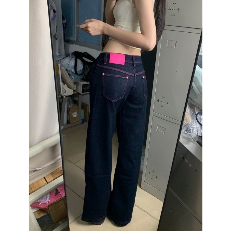 小個子復古闊腿牛仔褲女新款辣妹低腰寬松垂感百搭直筒褲