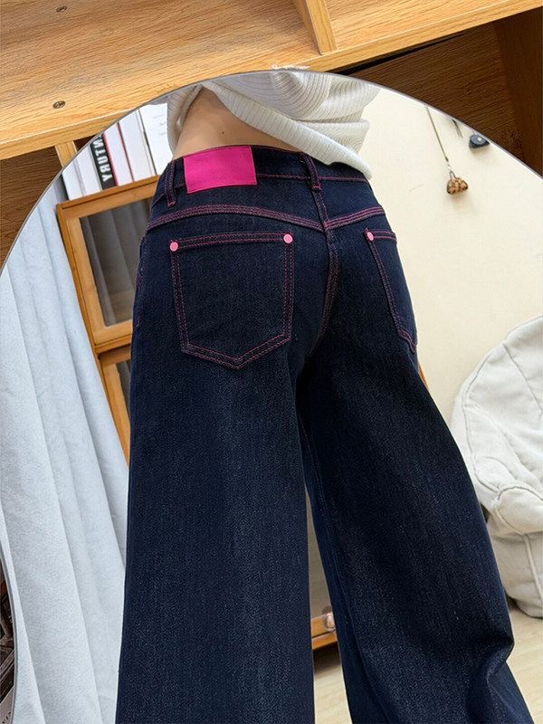 小個子復古闊腿牛仔褲女新款辣妹低腰寬松垂感百搭直筒褲