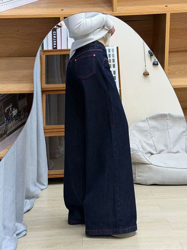 小個子復古闊腿牛仔褲女新款辣妹低腰寬松垂感百搭直筒褲
