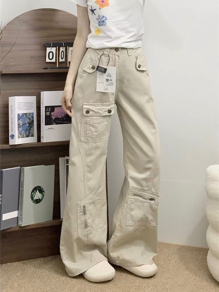 小個子美式工裝微喇牛仔褲女夏季新款高腰顯瘦設計感喇叭褲子
