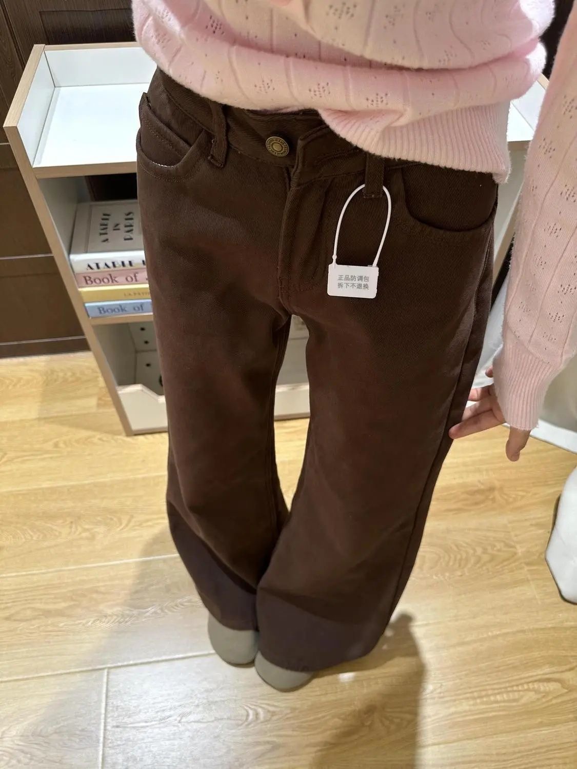 小個子美式辣妹咖色不貼腿微喇牛仔褲女低腰寬松喇叭拖地長褲