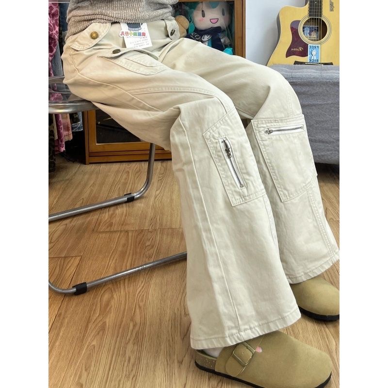 小個子美式工裝微喇牛仔褲女夏季新款高腰顯瘦設計感喇叭褲子
