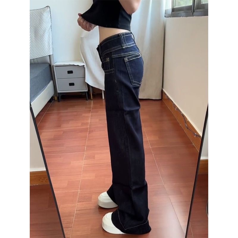 小個子美式小眾微喇闊腿牛仔褲女夏季低腰寬松百搭直筒喇叭褲
