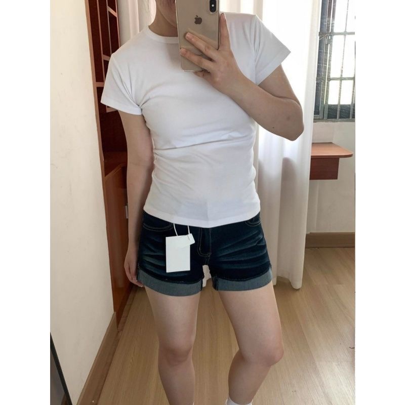 小個子辣妹高腰顯瘦牛仔超短褲女夏季新款深藍色設計感卷邊熱褲子