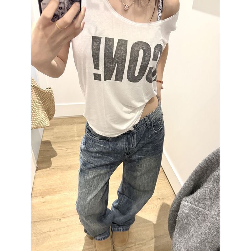 小個子美式復古小眾設計感闊腿牛仔褲女低腰寬松顯瘦直筒拖地長褲
