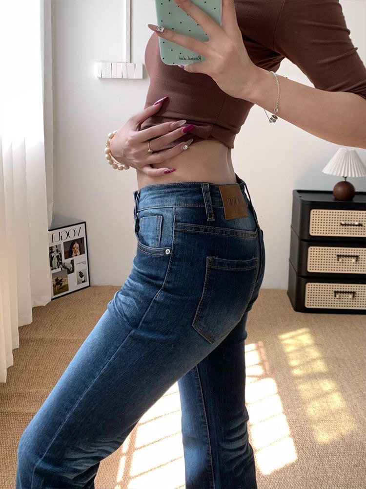 小個子微喇叭牛仔褲女新款梨形辣妹低腰修身顯瘦彈力馬蹄褲