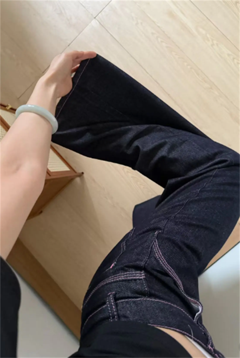 小個子復古闊腿牛仔褲女新款辣妹低腰寬松垂感百搭直筒褲