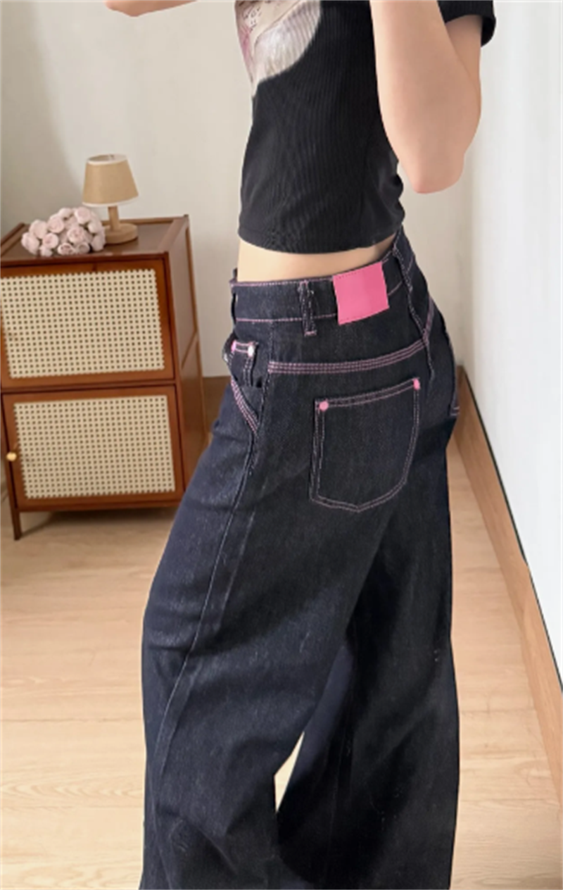 小個子復古闊腿牛仔褲女新款辣妹低腰寬松垂感百搭直筒褲