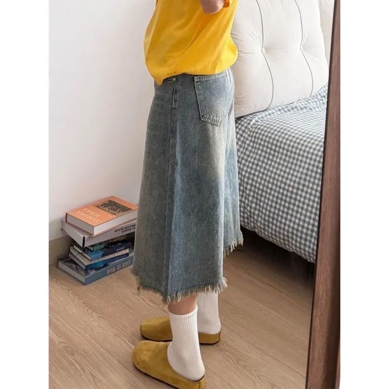 小個子美式直筒破洞牛仔短褲女夏季高街闊腿寬松顯瘦百搭七分中褲