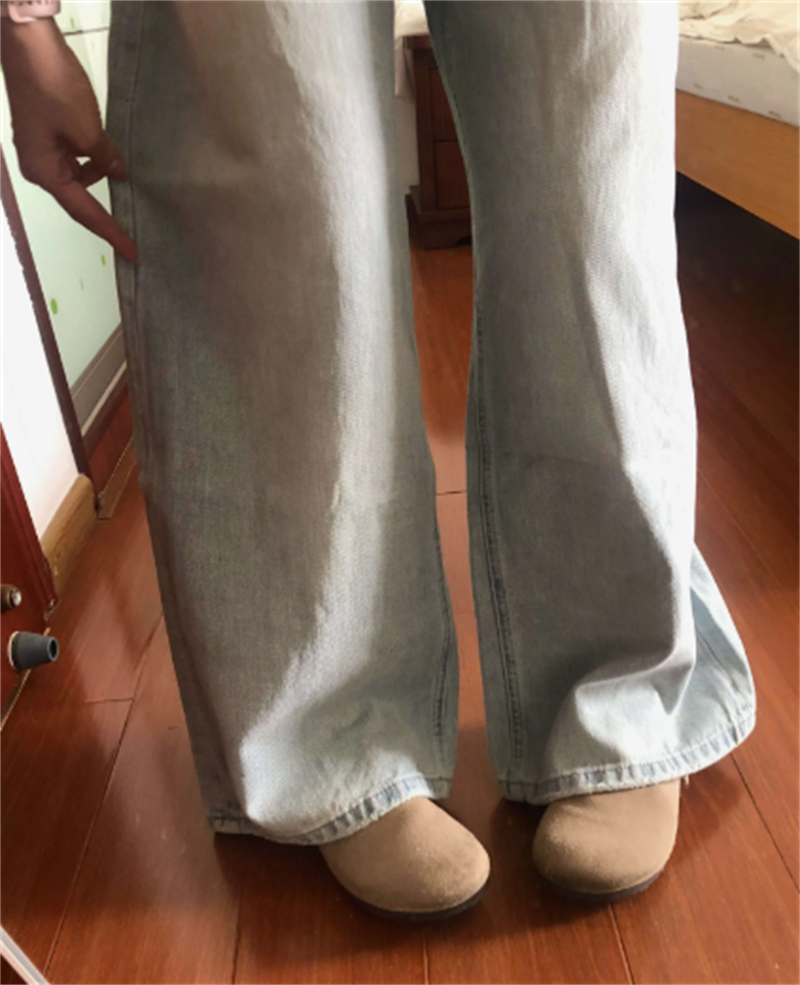 小個子美式復古淺色水洗闊腿牛仔褲女低腰寬松顯瘦直筒拖地褲