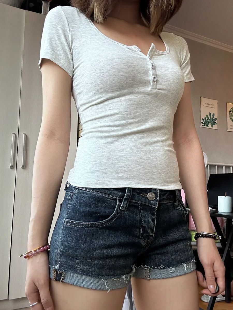 小個子復古設計感卷邊牛仔超短褲女夏季辣妹性感低腰緊身包臀熱褲