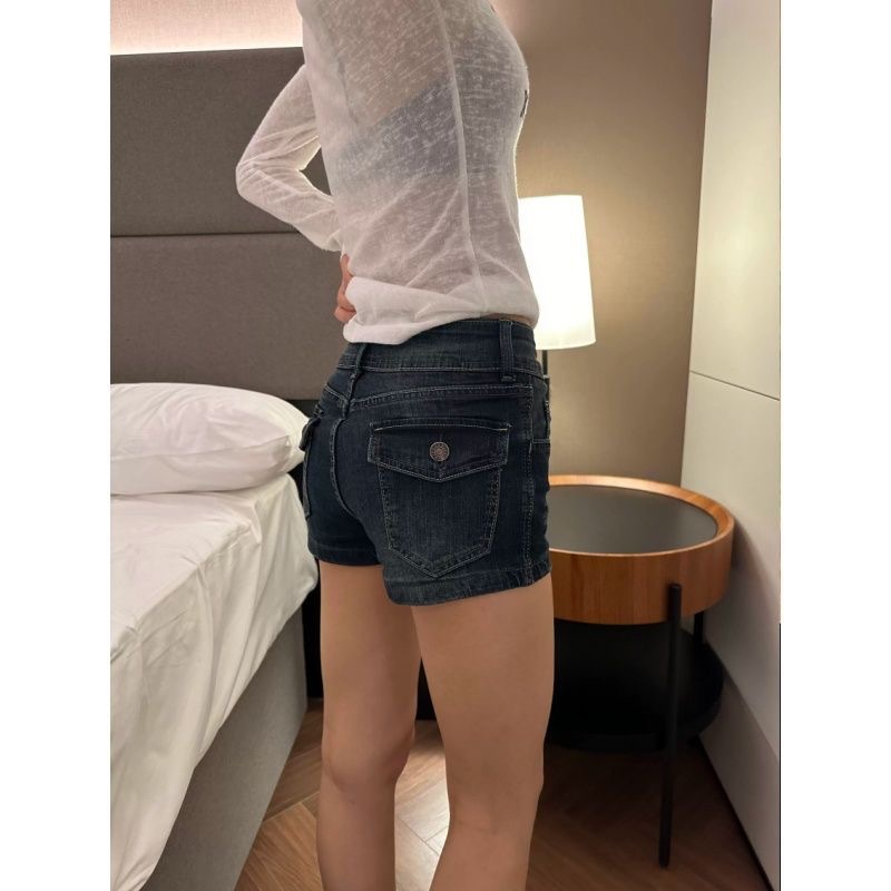 小個子美式辣妹低腰牛仔短褲女夏季新款百搭顯瘦修身提臀a字熱褲