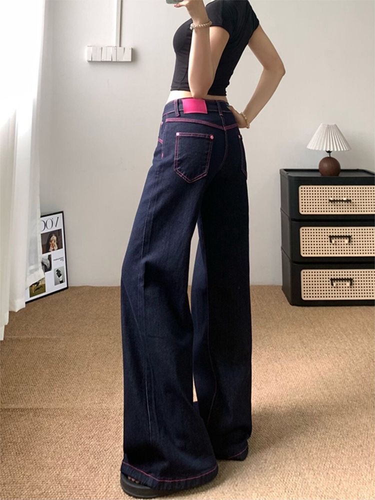 小個子復古闊腿牛仔褲女新款辣妹低腰寬松垂感百搭直筒褲