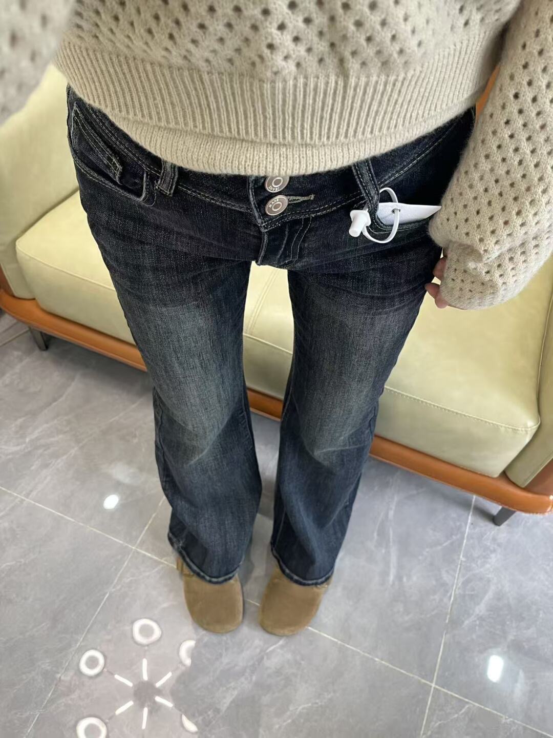 小個子美式復古辣妹高腰窄版微喇牛仔褲女直筒修身彈性喇叭褲