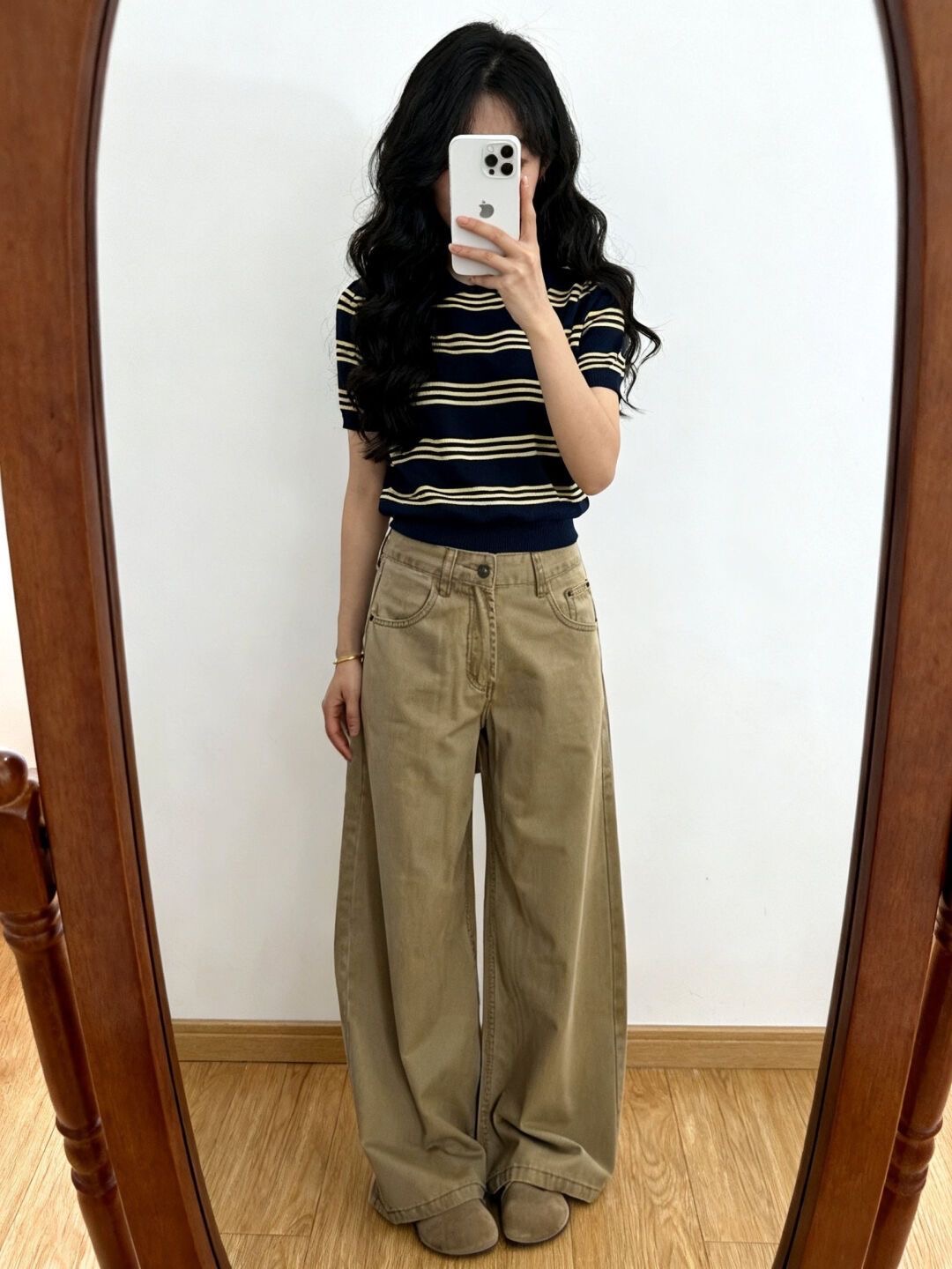 小個子卡其色美式寬松水洗闊腿牛仔褲女高腰顯瘦直筒拖地長褲