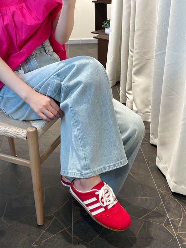小個子美式復古淺色水洗闊腿牛仔褲女低腰寬松顯瘦百搭直筒拖地褲