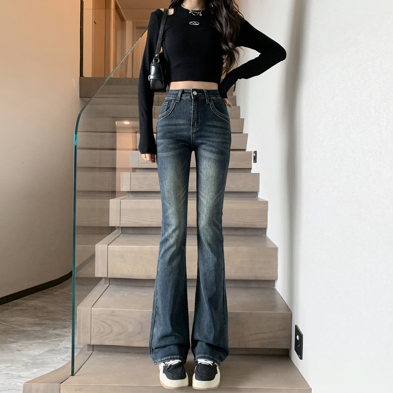 實拍2025秋季新款微喇褲彈力顯瘦牛仔褲女喇叭褲修身小個子150