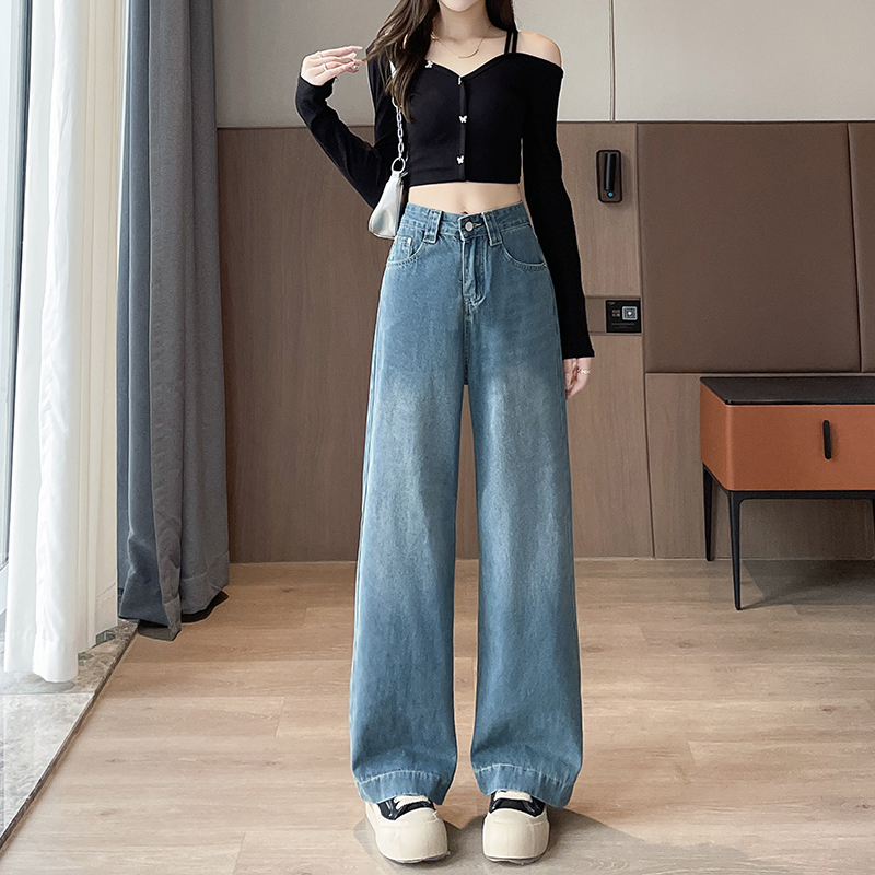 實拍2025秋季小個子高腰牛仔褲女顯高直筒褲闊腿褲寬松150