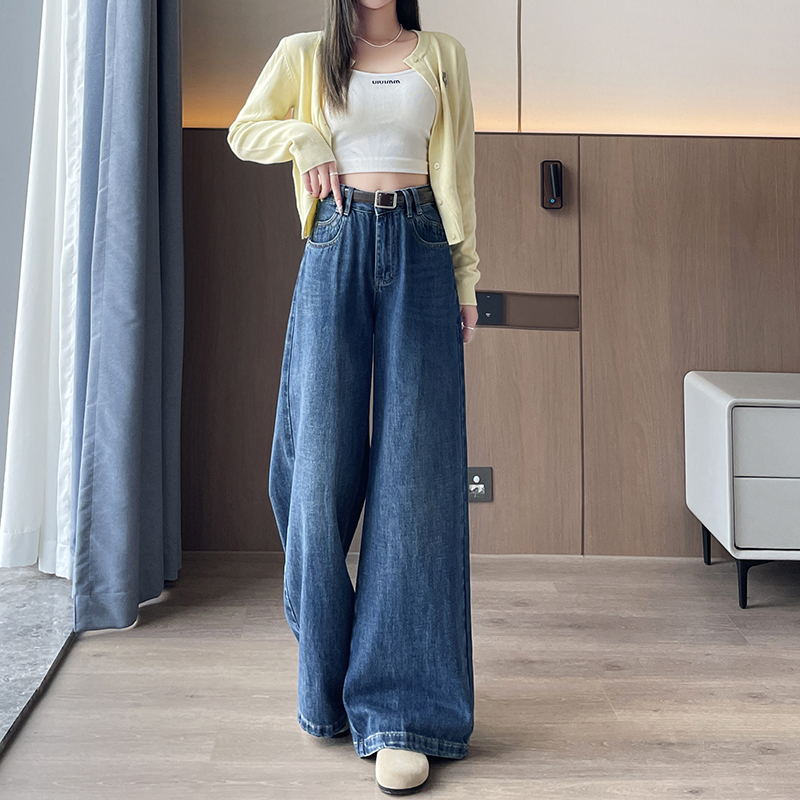 實拍2025年秋季小個子牛仔褲女大腿褲寬松型舒適闊腿褲喇叭褲150