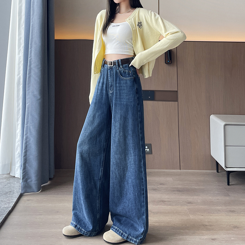 實拍2025年秋季小個子牛仔褲女大腿褲寬松型舒適闊腿褲喇叭褲150