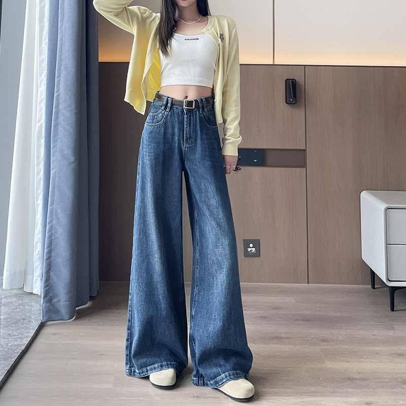 實拍2025年秋季小個子牛仔褲女大腿褲寬松型舒適闊腿褲喇叭褲150