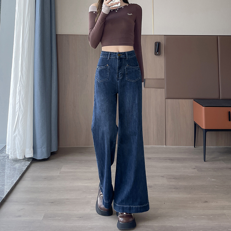 實拍2025年秋季小個子彈力牛仔褲女闊腿褲喇叭褲寬松型舒適150