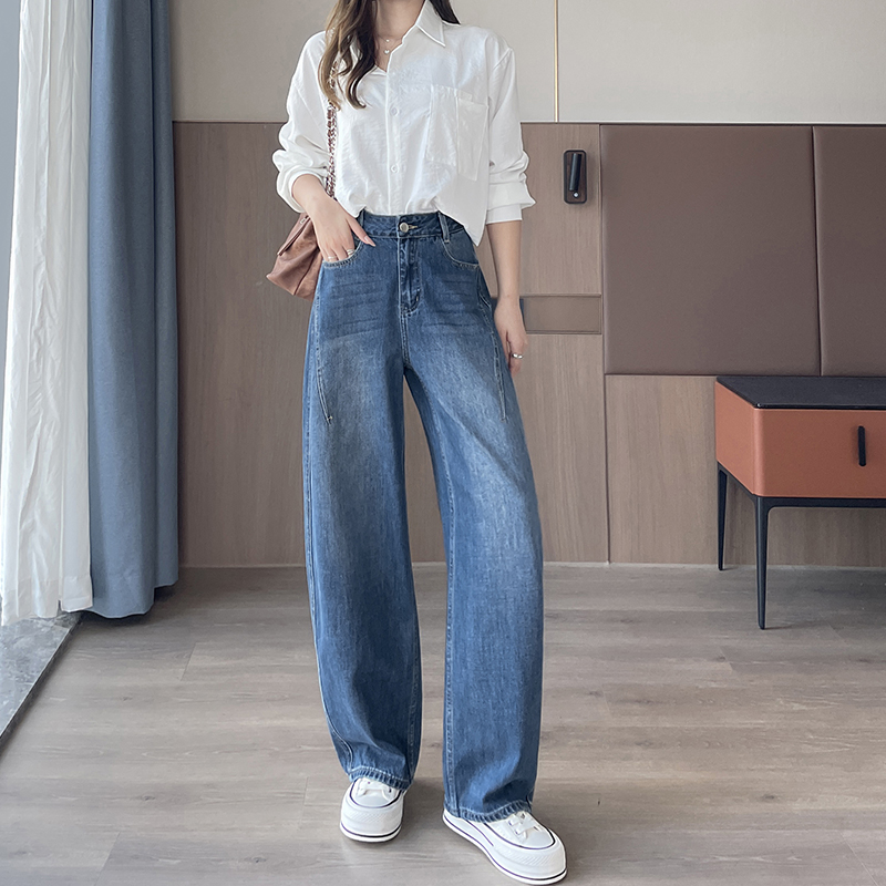 實拍2025年秋季小個子窄版彎刀褲牛仔褲女顯瘦蘿卜褲哈倫褲145