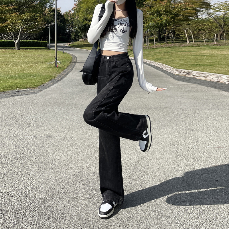 實拍2025冬季新款小個子加絨加厚牛仔褲女梨型身材直筒褲九分褲