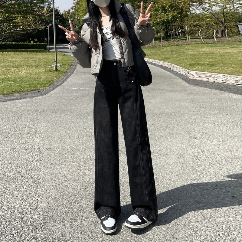 實拍2025冬季新款小個子加絨加厚牛仔褲女梨型身材直筒褲九分褲