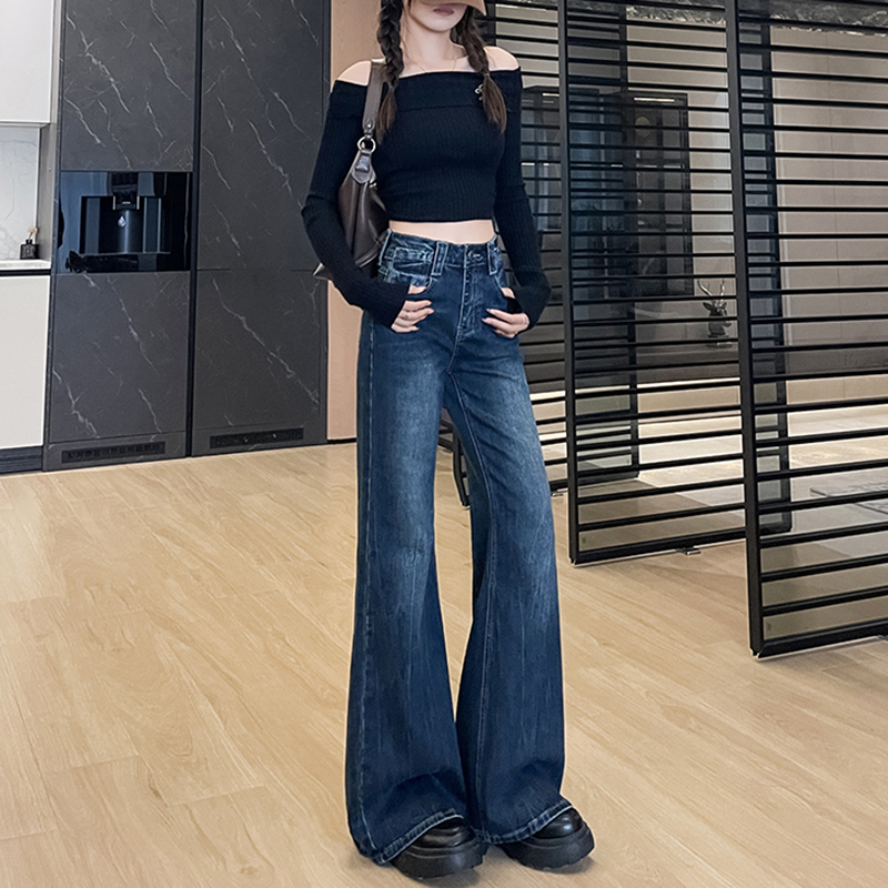 實拍2025冬季新款不貼腿微喇褲彈力小個子牛仔褲女小修身喇叭褲