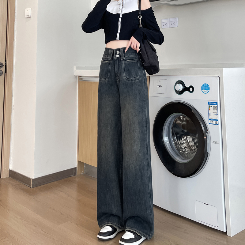 實拍2026春季小個子牛仔褲女高腰窄版闊腿褲直筒褲九分