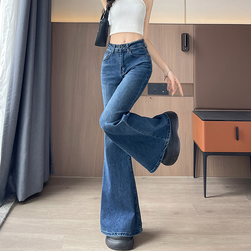 實拍2026春季彈力牛仔褲女小個子喇叭褲顯高氣質范九分褲