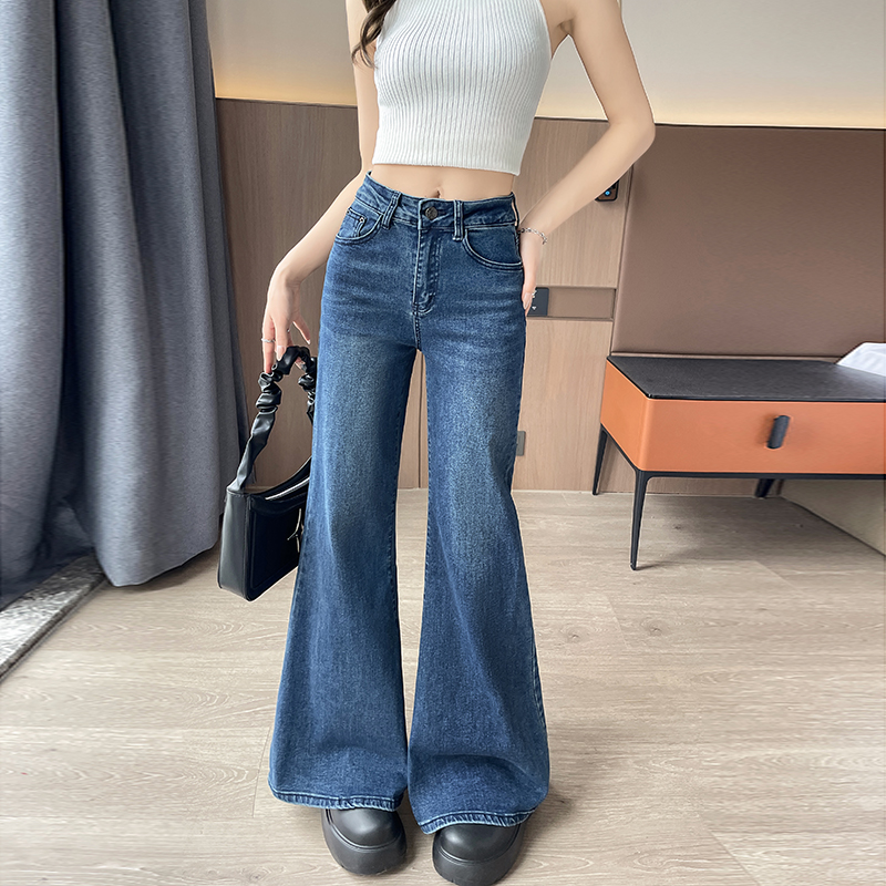 實拍2026春季彈力牛仔褲女小個子喇叭褲顯高氣質范九分褲