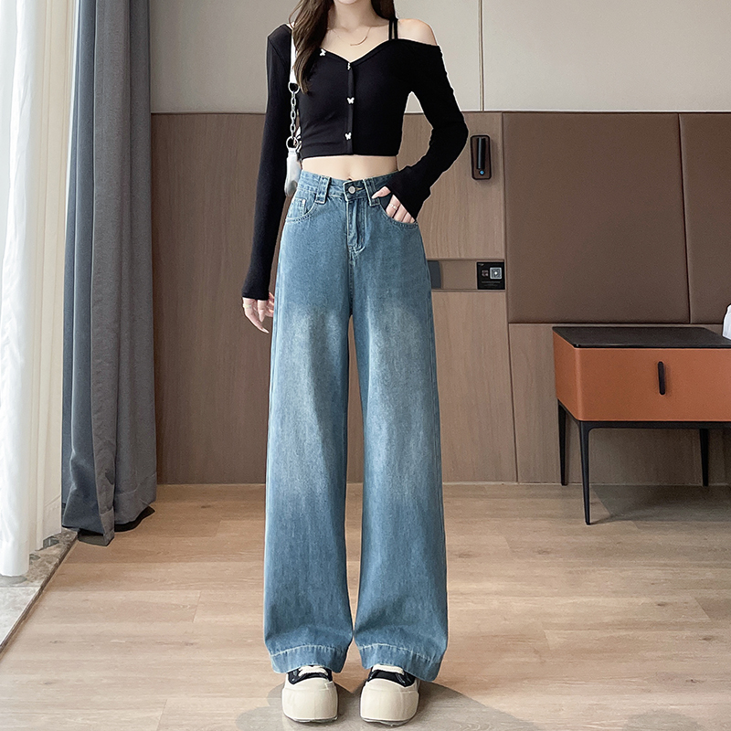 實拍2026春季小個子高腰牛仔褲女顯瘦直筒褲闊腿褲150