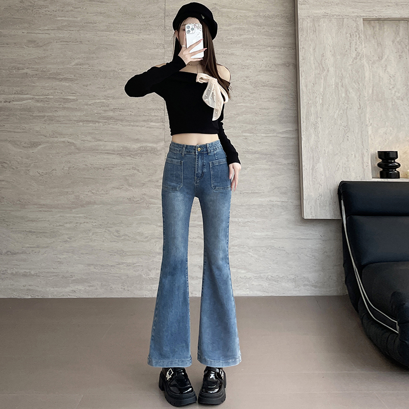 實拍2026春季微喇褲彈力牛仔褲女小喇叭褲修身小個子九分褲145