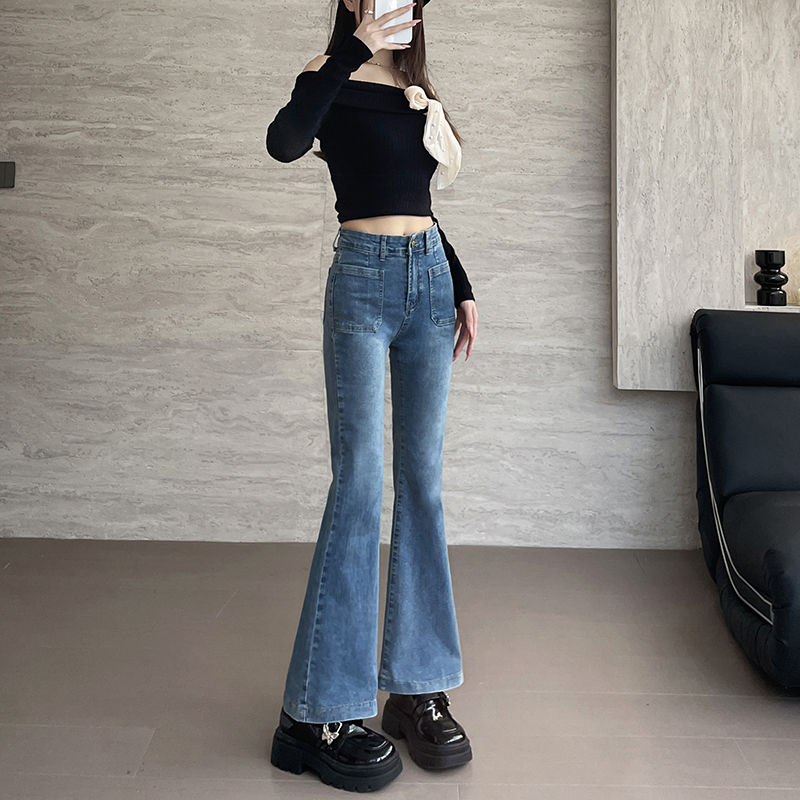 實拍2026春季微喇褲彈力牛仔褲女小喇叭褲修身小個子九分褲145