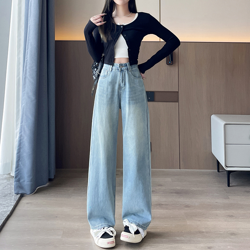 實拍2026春季淺色小個子牛仔褲女闊腿褲直筒褲顯高九分褲
