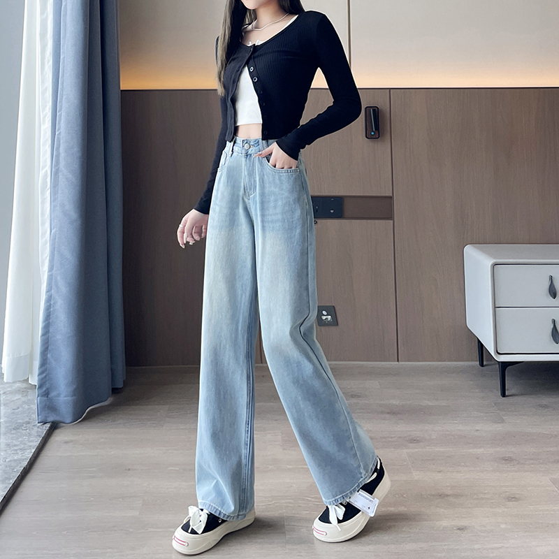 實拍2026春季淺色小個子牛仔褲女闊腿褲直筒褲顯高九分褲