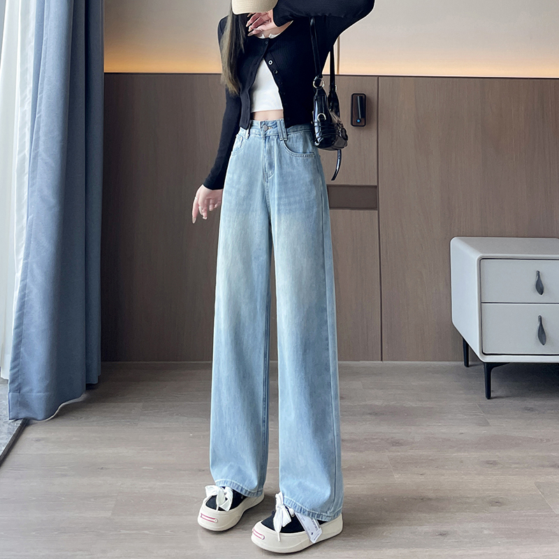 實拍2026春季淺色小個子牛仔褲女闊腿褲直筒褲顯高九分褲