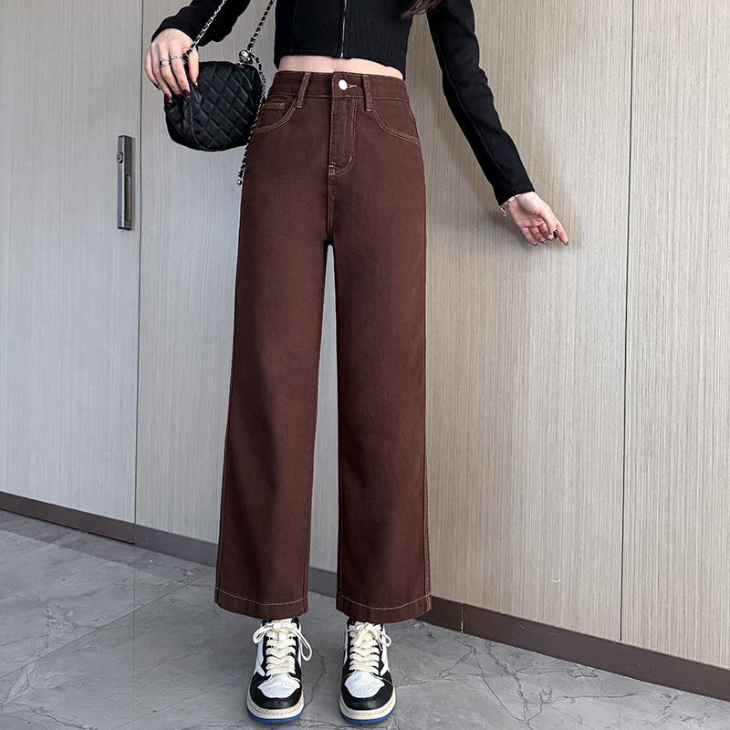 實拍2026春季板栗棕小個子牛仔褲女直筒褲顯高闊腿褲