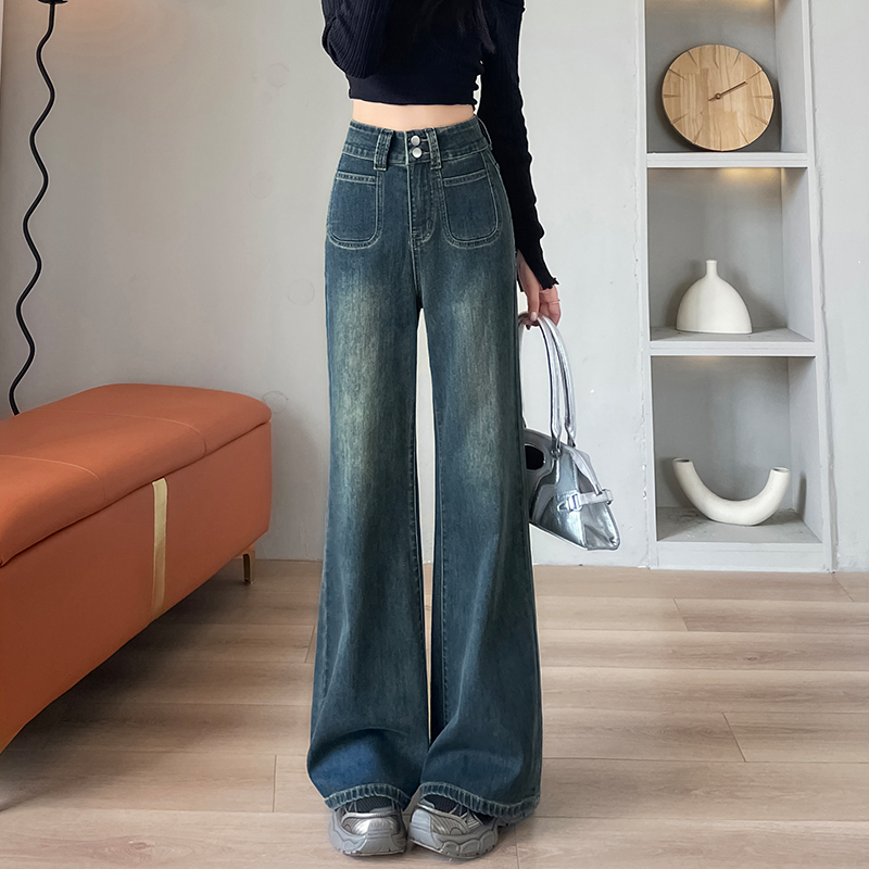 實拍2026春季彈力牛仔褲女小個子喇叭褲寬松高腰九分褲