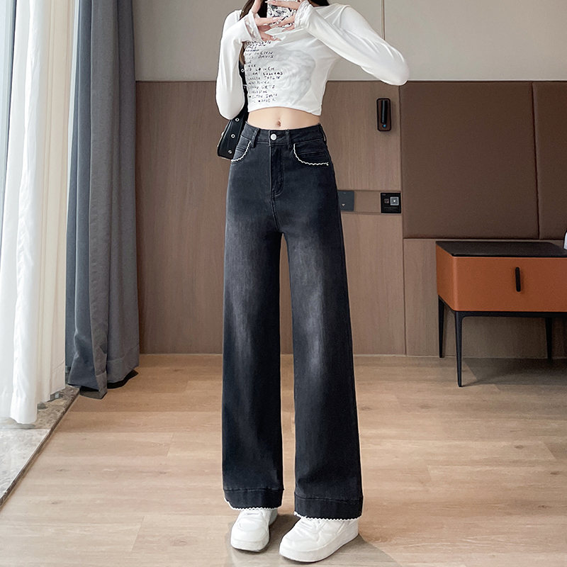實拍2026春季小個子彈力刺繡牛仔褲女寬松型直筒褲九分褲