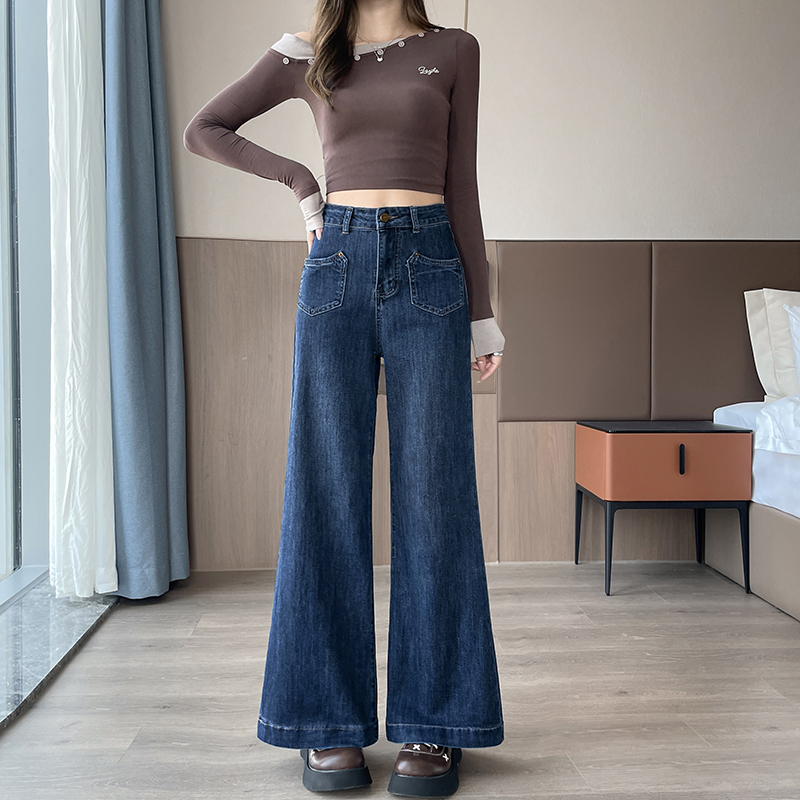 實拍2026春季小個子彈力牛仔褲女高腰喇叭褲寬松型舒適