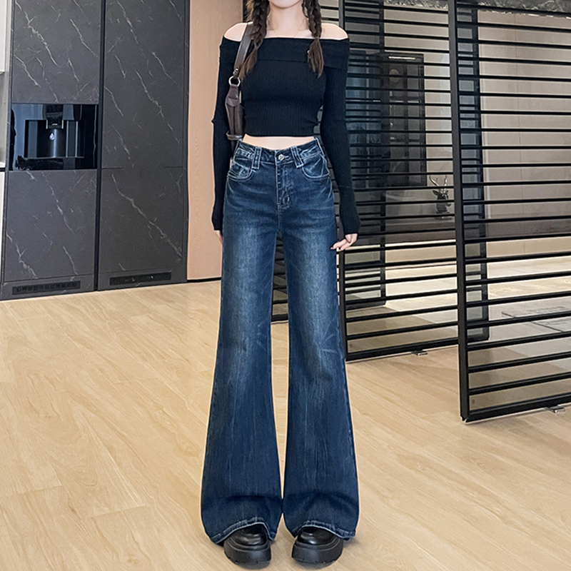 實拍2026春季新款不貼腿微喇褲彈力小個子牛仔褲女小修身喇叭褲