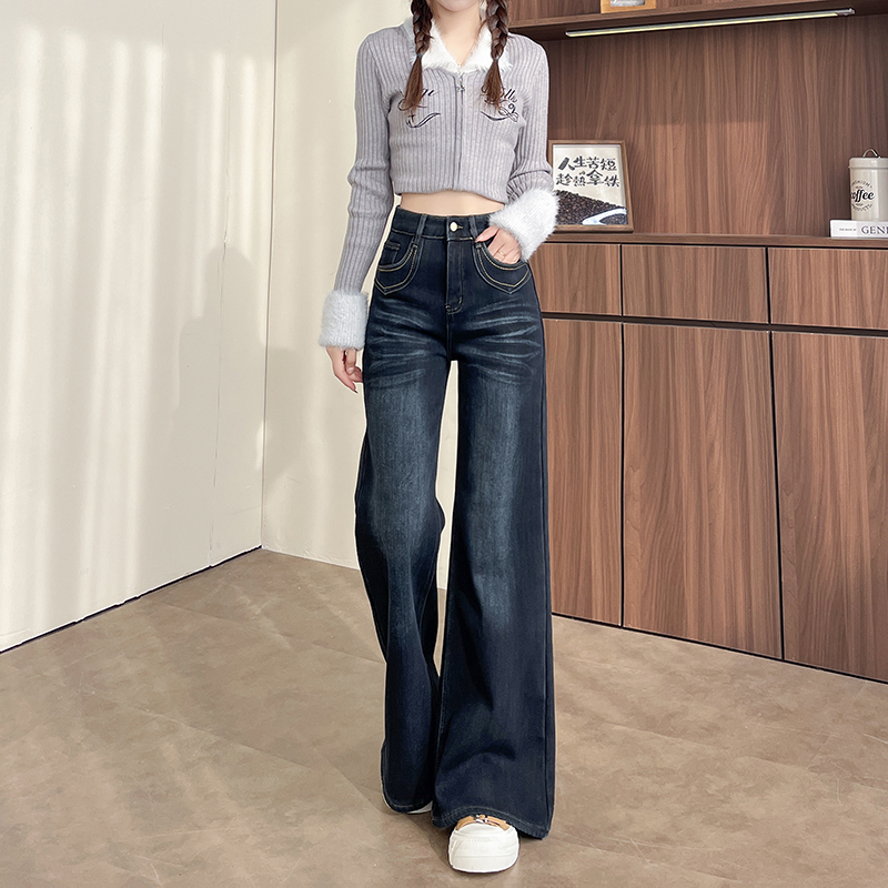 實拍2026春季小個子彈力刺繡扎染重工牛仔褲女高腰喇叭褲